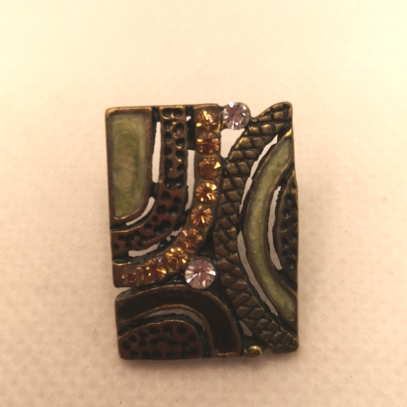 Vintage bronze tone enamel earrings - Picture 5 of 5